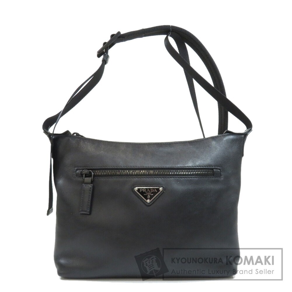 Prada leather shoulder bag triangle logo plate Black